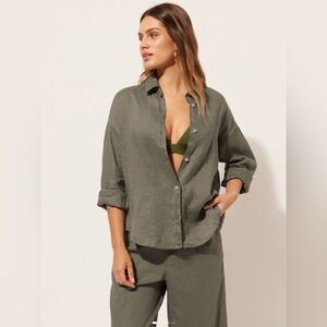 Linen Shirt & Pant Set L - Green Clay